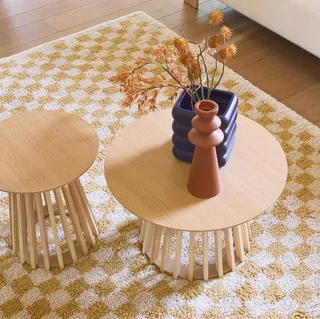 Tapis shaggy damier jaune moutarde crème poils longs intérieur