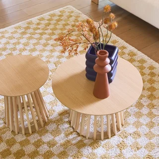 Tapis shaggy damier jaune moutarde et crème poils longs intérieur