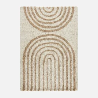 Beige shaggy rug with rainbow multicolor patterns soft living room