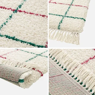 Tapis shaggy Edward carreaux multicolores franges salon chambre