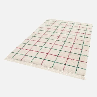 Tapis shaggy Edward carreaux multicolores franges salon chambre