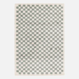 Tapis shaggy damier bleu clair crème vintage intérieur doux