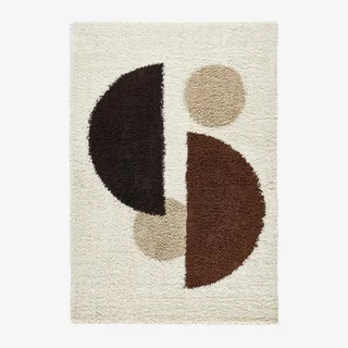 Tapete shaggy bege castanho preto padrões círculos design moderno sala de estar aconchegante