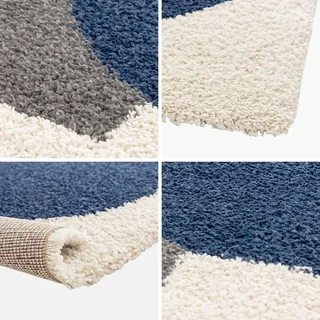 Tapis shaggy intérieur géométrique multicolore bleu gris rétro chic
