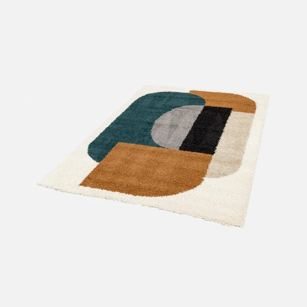 Tapis shaggy géométrique multicolore vintage orange vert intérieur