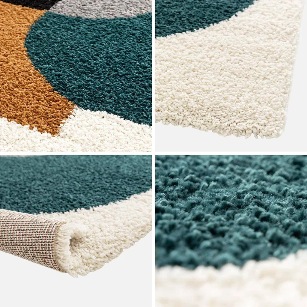 Tapis shaggy géométrique multicolore rétro chic orange vert
