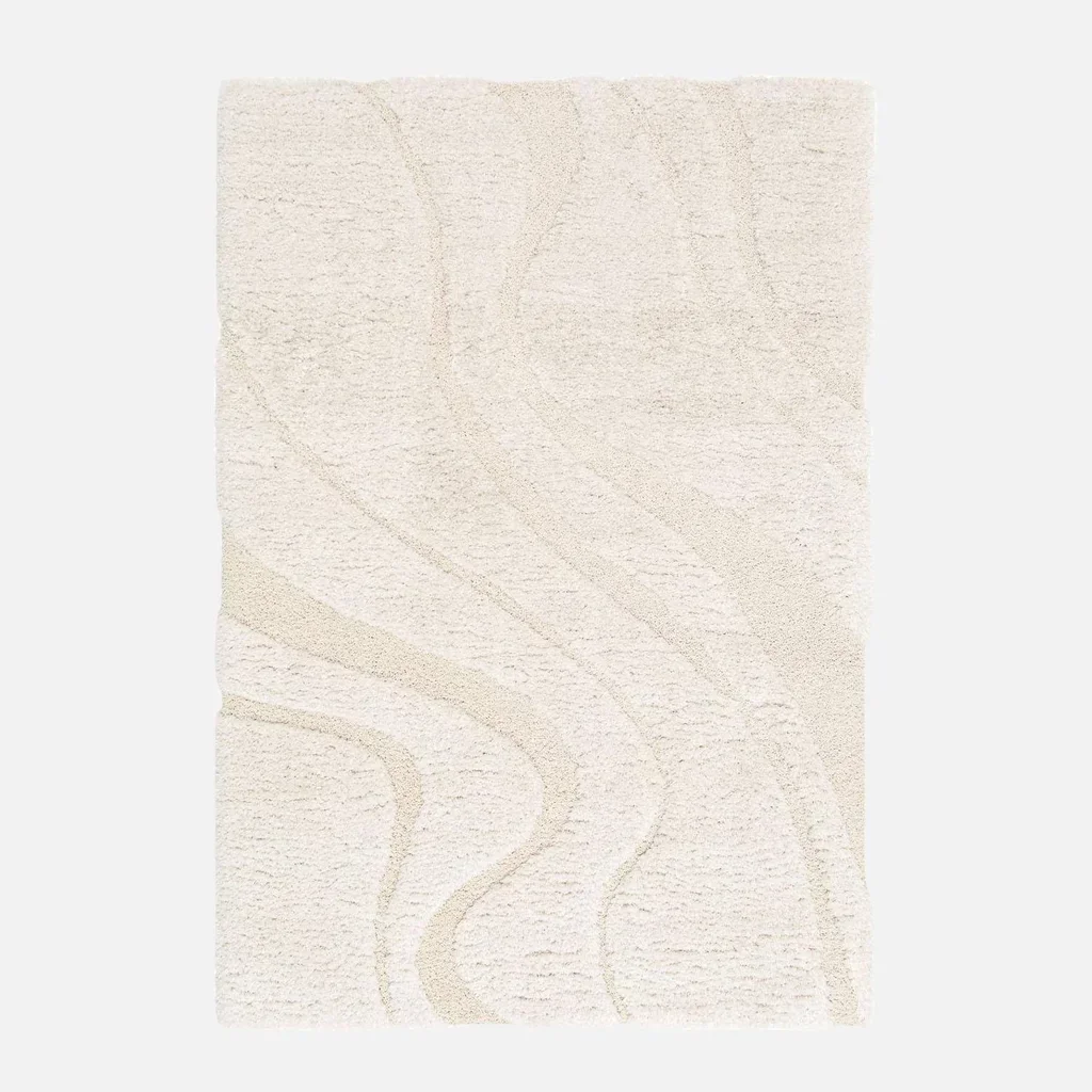 Tapis shaggy intérieur motif texturé couleur crème ultra moelleux