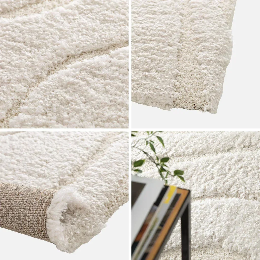 Tapis shaggy crème motif texturé Amy intérieur doux moelleux