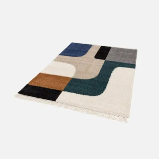 Tapis shaggy crème motifs géométriques vintage contemporain
