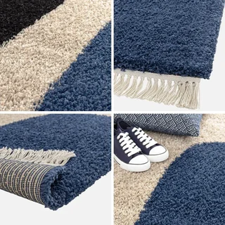 Tapis shaggy crème motifs géométriques vintage contemporain