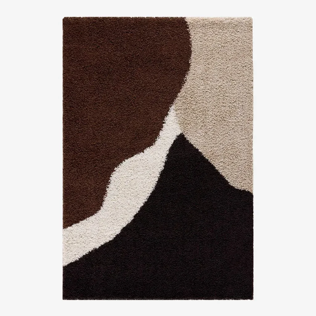 Shaggy living room rug geometric patterns beige brown black Omar