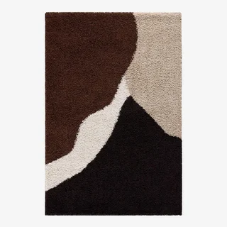 Shaggy Living Room Rug Omar Geometric Patterns Beige Brown Black Soft Modern