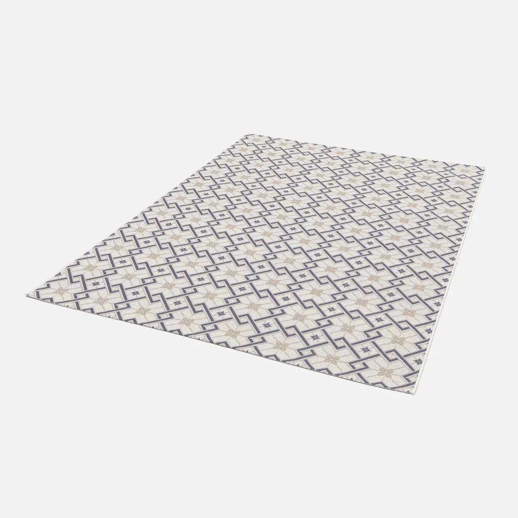 Tapis vintage Angie carreaux beige crème bleu intérieur extérieur