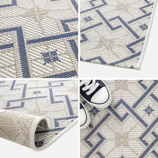 Tappeto vintage Angie beige crema blu a quadri interno esterno