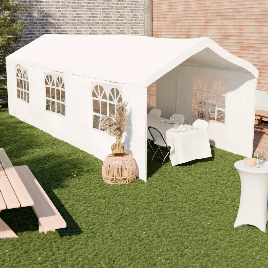 Tente de réception 3x9m 27m² Burdigala - Structure acier avec fenêtres et rideaux latéraux