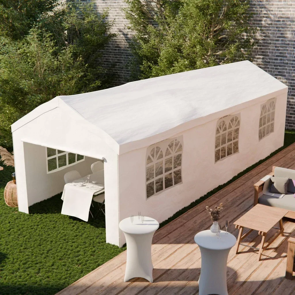 Tente de réception 3x9m 27m² Burdigala - Structure acier avec fenêtres et rideaux latéraux