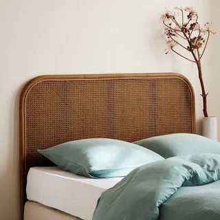 Tête de lit ancienne rotin brun cannage naturel style bohème vintage