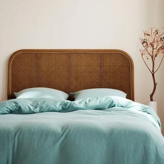 Tête de lit ancienne rotin brun cannage naturel style bohème vintage