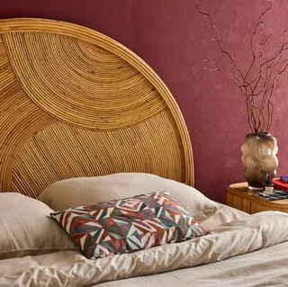 Cabecero Bohemio Media Luna Ratán Natural Artesanal Dormitorio