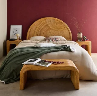 Cabecero Bohemio Media Luna Ratán Natural Artesanal Dormitorio