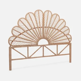 Tête de lit bohème rotin naturel Anggun forme plume de paon