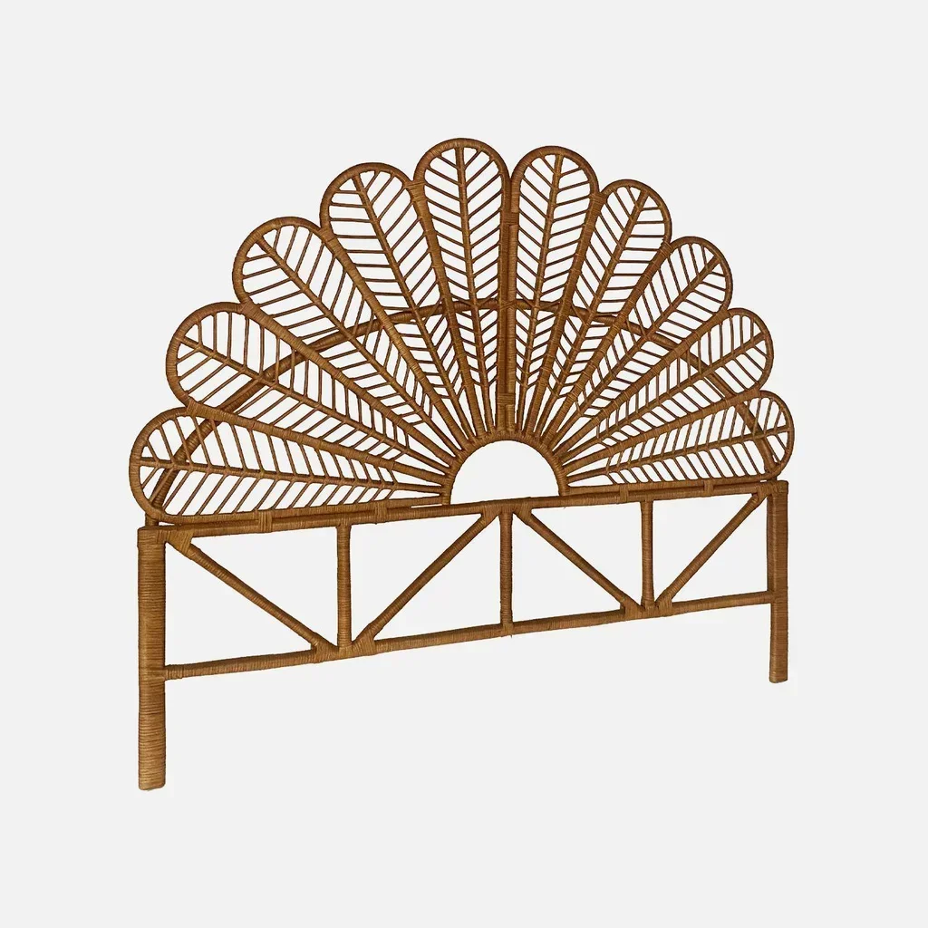 Tête de lit Anggun rotin foncé style vintage plume de paon bohème