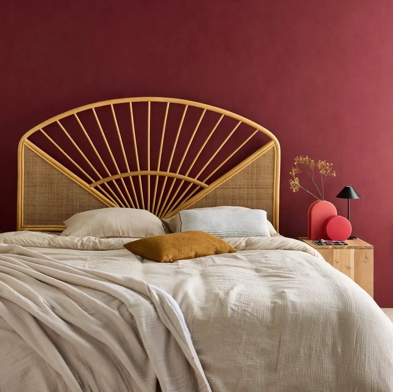 Tête de lit Tomia en rotin naturel cannage géométrique bohème