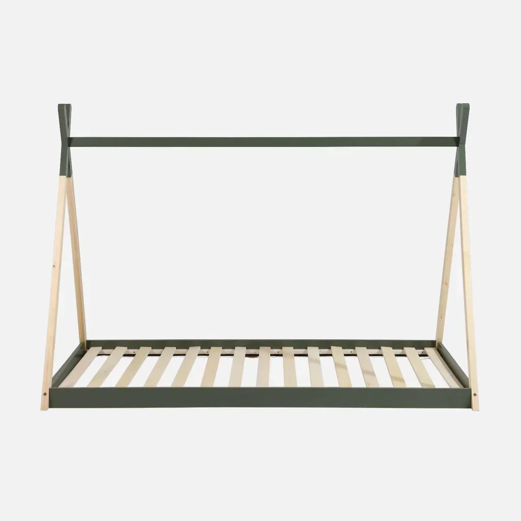 Lit tipi enfant 90x190 pin massif sommier à lattes intégré