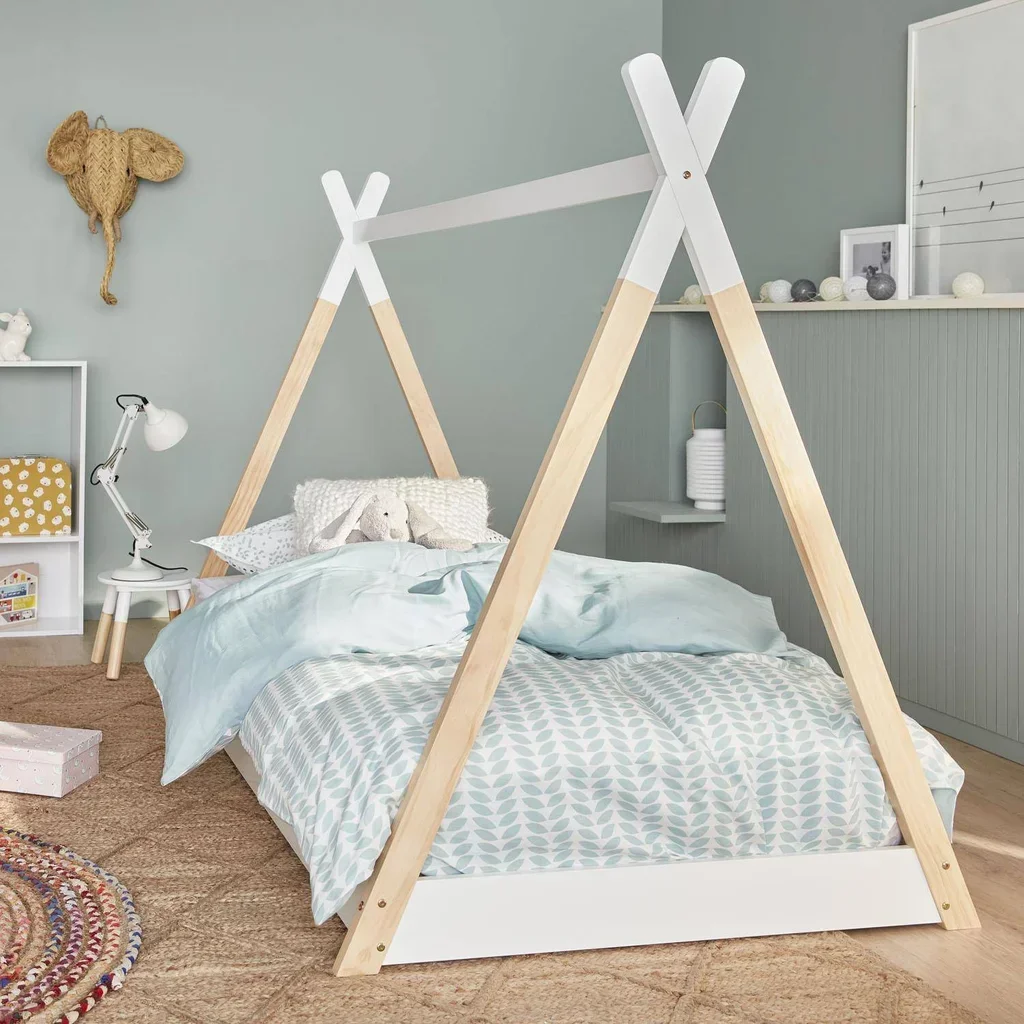 Lit tipi enfant 90x190 cm pin massif sommier à lattes intégré