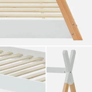 Lit tipi enfant 90x190 cm pin massif sommier à lattes intégré