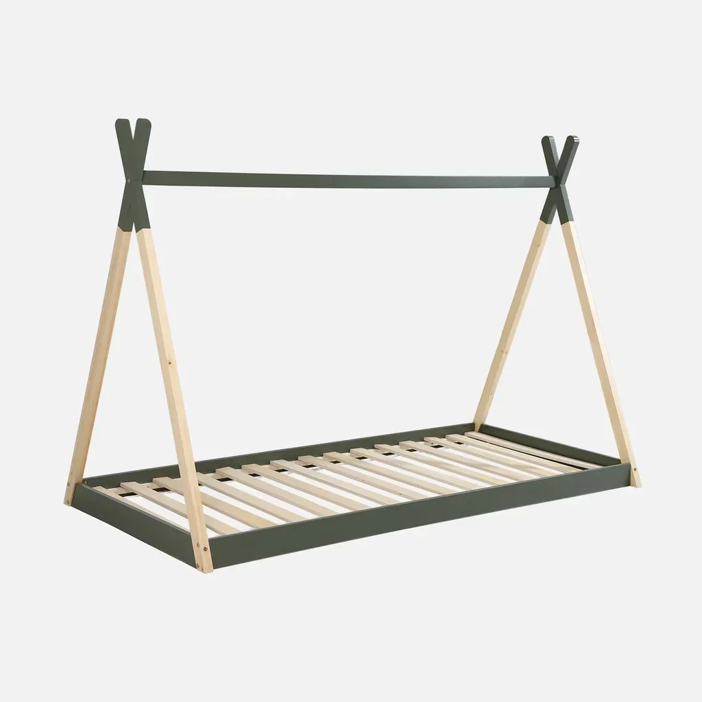 Lit tipi enfant 90x190 pin massif sommier à lattes intégré