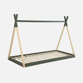 Lit tipi enfant 90x190 pin massif sommier à lattes intégré