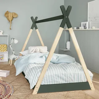 Lit tipi enfant 90x190 pin massif sommier à lattes intégré