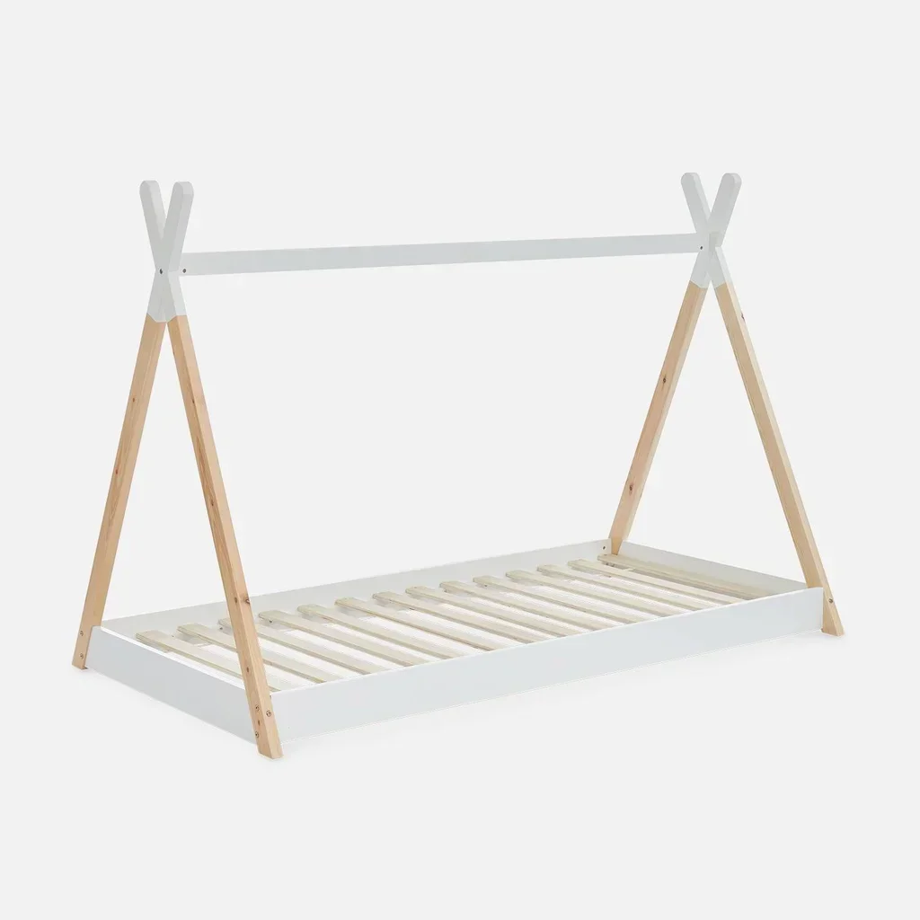 Lit tipi enfant 90x190 cm pin massif sommier à lattes intégré