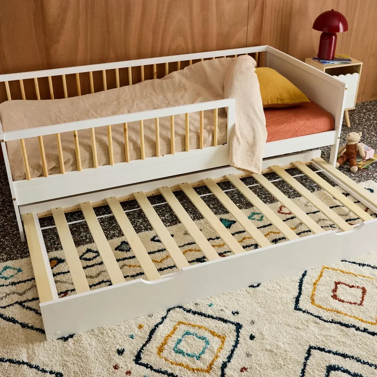 Gaveta cama infantil pinho natural com rodízios Roya