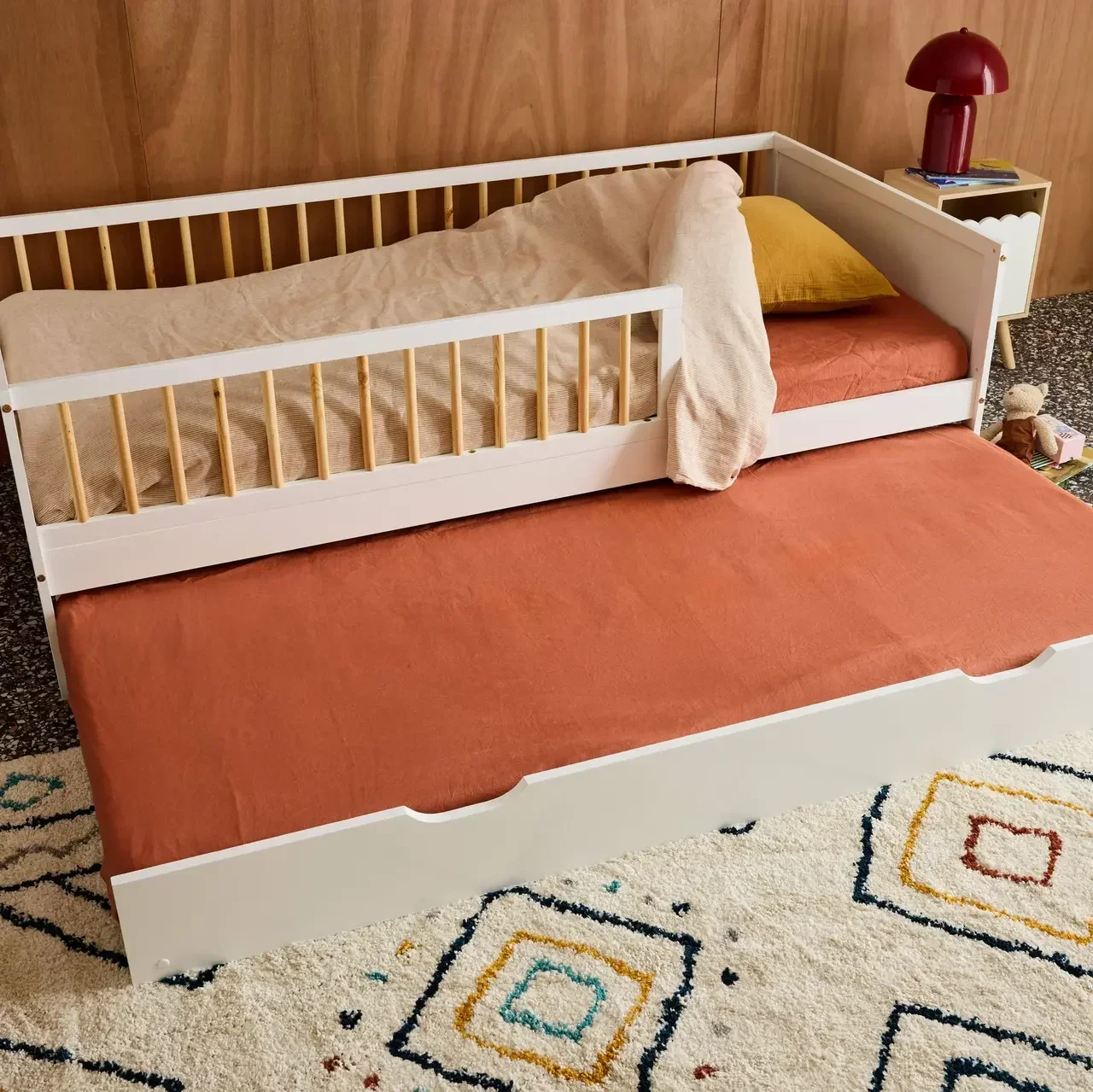 Gaveta cama infantil pinho natural com rodízios Roya
