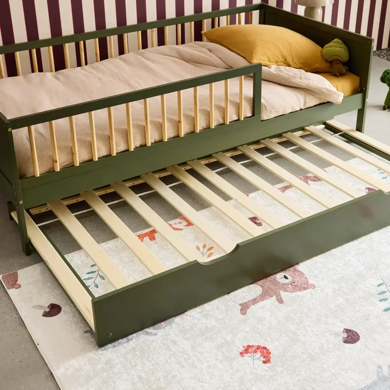 Tiroir lit enfant pin naturel avec roulettes Roya