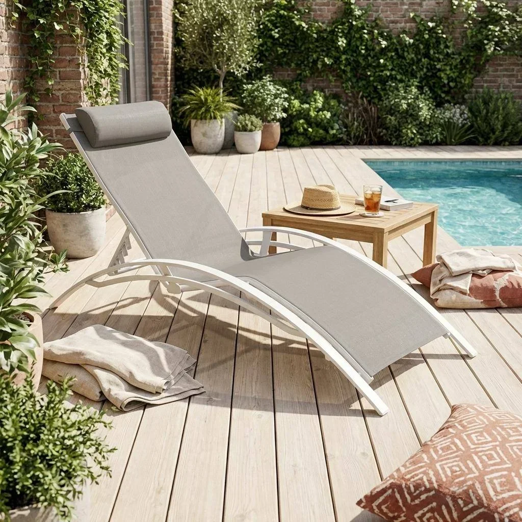 Toile de rechange textilène gris pour chaise longue Louisa - 6 positions