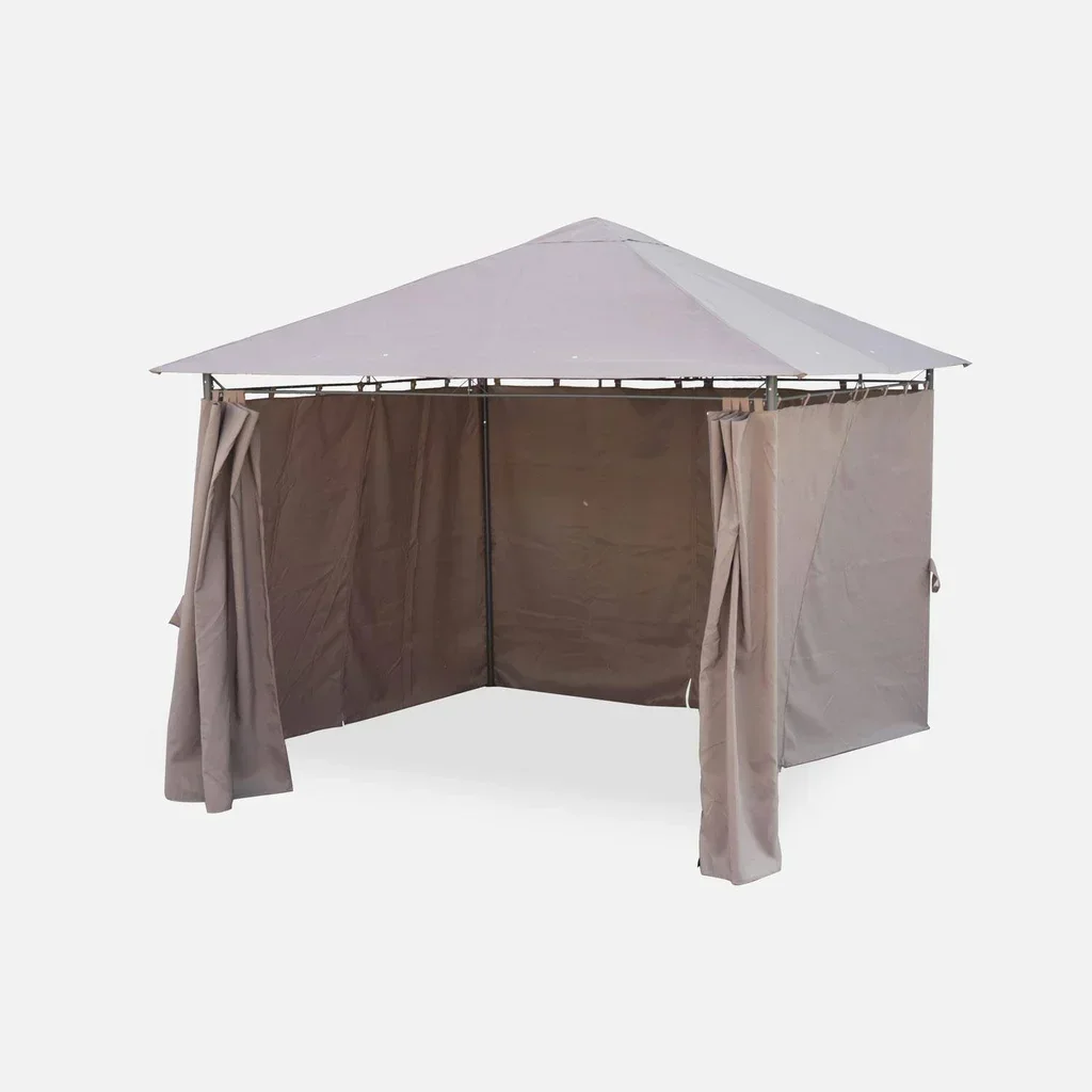 Tonnelle de Jardin 3x3m Anthracite avec Rideaux Latéraux 9m²