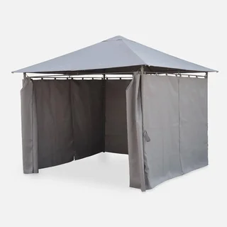 Tonnelle de Jardin 3x3m Anthracite avec Rideaux Latéraux et Toit Aéré