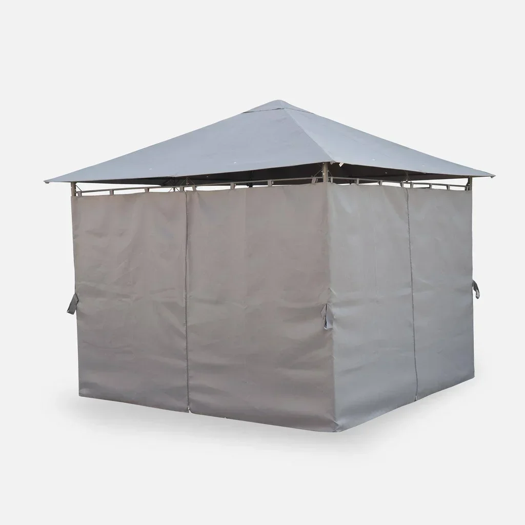 Tonnelle de Jardin 3x3m Anthracite avec Rideaux Latéraux et Toit Aéré