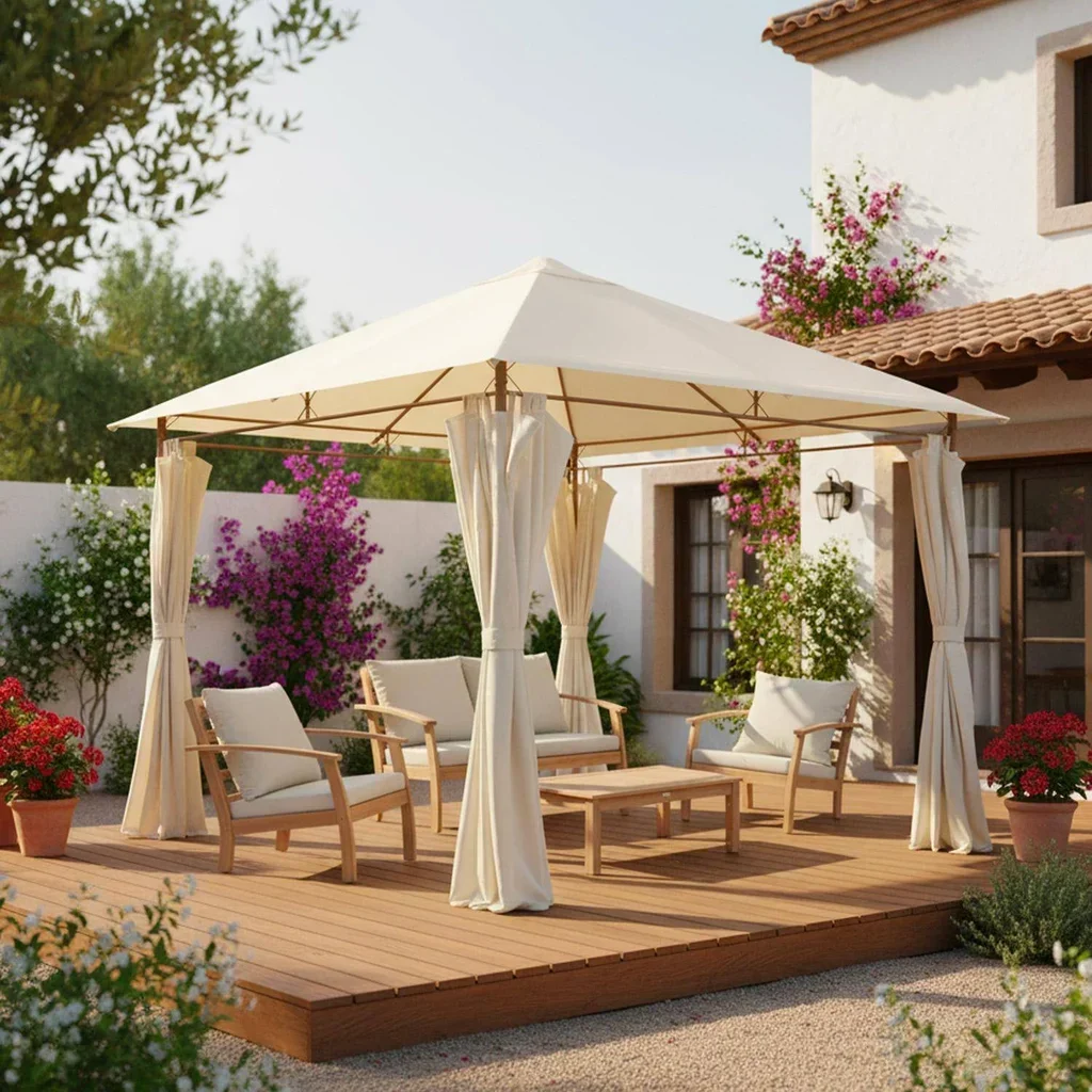 Tonnelle de Jardin 3x3m Anthracite avec Rideaux Latéraux