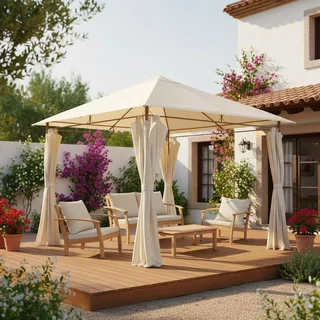 Tonnelle de Jardin 3x3m Anthracite avec Rideaux Latéraux