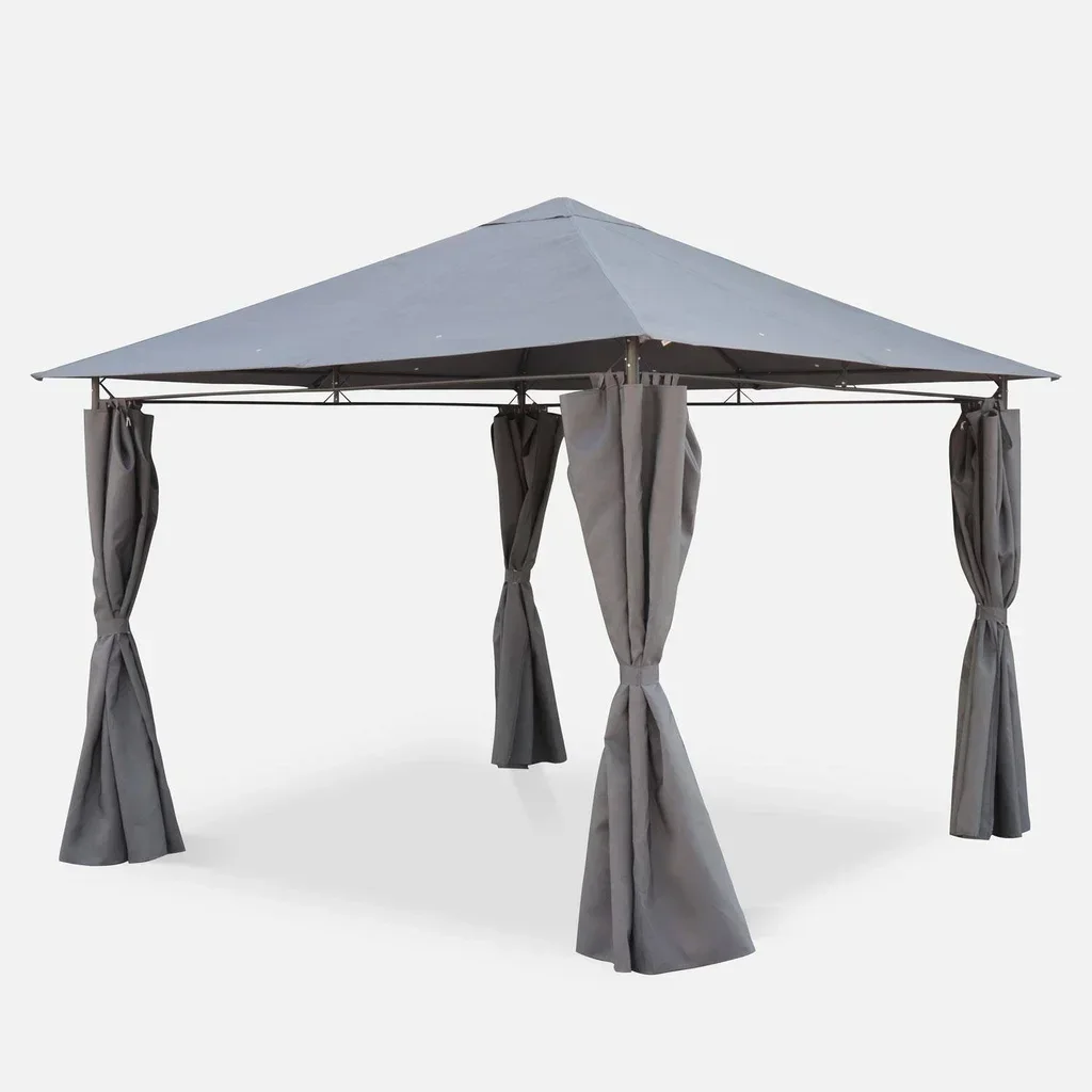 Tonnelle de Jardin 3x3m Anthracite avec Rideaux Latéraux et Toit Aéré