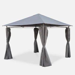 Tonnelle de Jardin 3x3m Anthracite avec Rideaux Latéraux et Toit Aéré