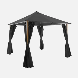 3x3m Aluminum Wood Garden Gazebo with LED Lights and Curtains Veluna
