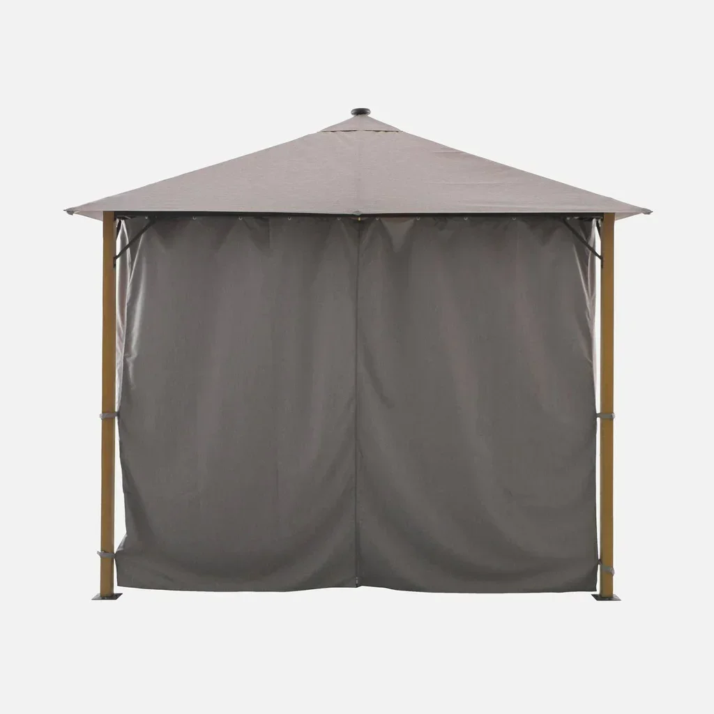 3x3m Garden Gazebo Aluminium Wood LED Curtains Veluna