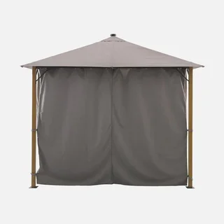 3x3m Garden Gazebo Aluminium Wood LED Curtains Veluna