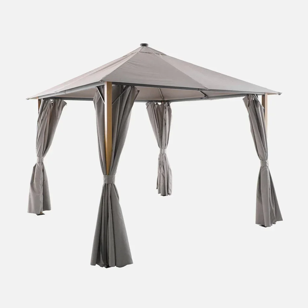 3x3m Garden Gazebo Aluminium Wood LED Curtains Veluna