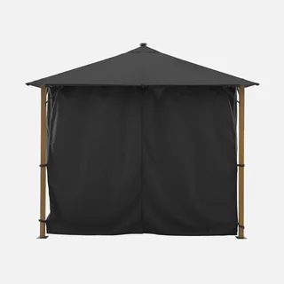3x3m Aluminum Wood Garden Gazebo with LED Lights and Curtains Veluna